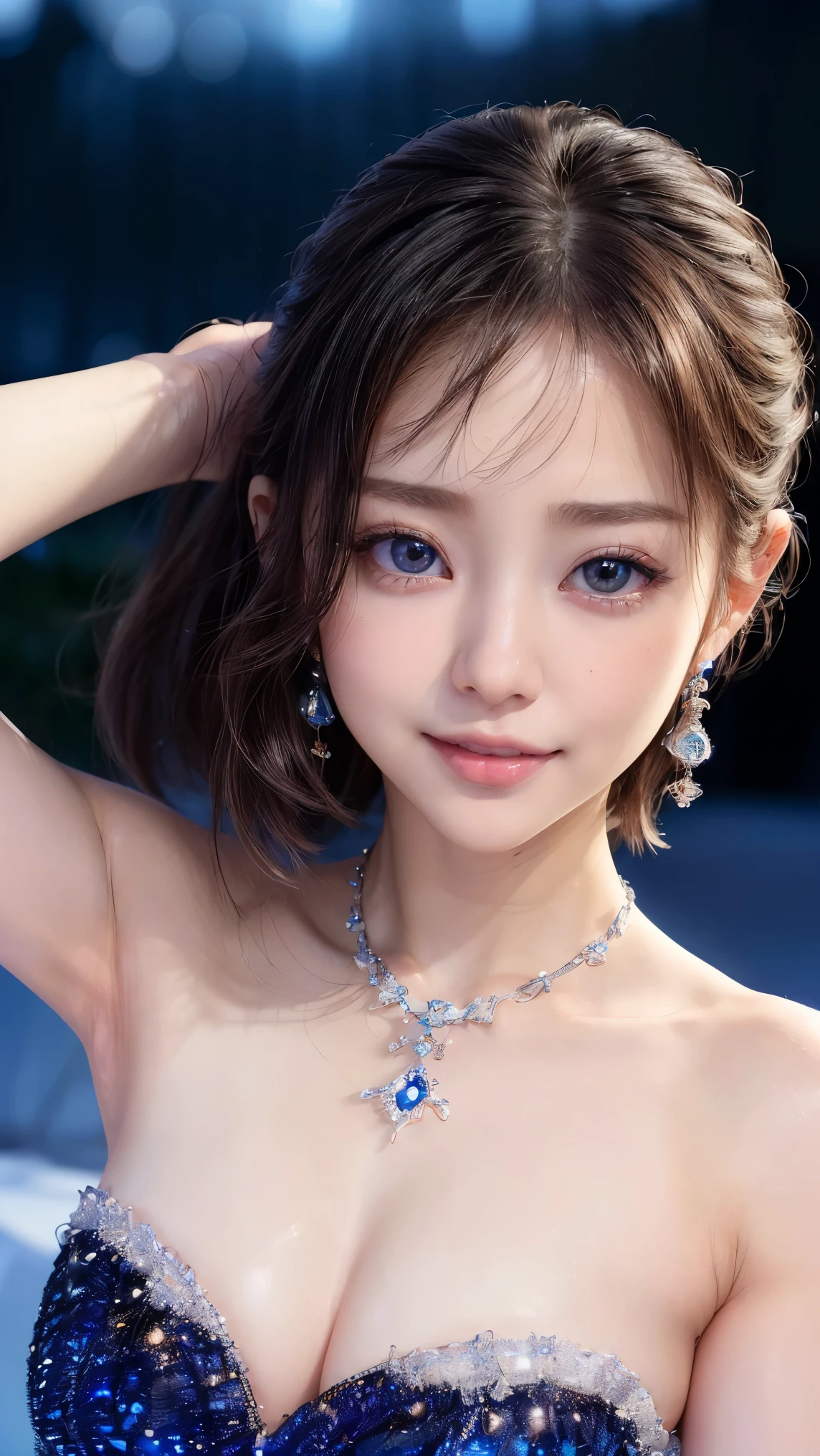 (4k quality:1.3),(Highest quality:1.3),(Whitening:1.4),(Baby Face,Girl:1.3),(The best beauty:1.5),rich,Upper Body,smile,(Strapless bejeweled dress:1.3),Overflowing breasts,(jewelry),Captivate a man,Cleavage,(Super Celebrities:1.5),(Supermodel:1.4),(Whitening:1.2),(Tight waist:1.4),(Night viewの良いホテル:1.1),(luxury:1.2),(Arisa Hanyu:1.5),(anorexia:1.4),(Night view:1.3),(Face close-up),Catchlight,(Child's face:1.6),(smile:1.1),(Light blue hair:1.3),(Half Up Hair:1.3),(Light blue eyes:1.4),(2D cuteness:1.5),(Cute Makeup),Beautiful fingertips,(Sexy and cute:1.6),(Luxury hotel:1.6),(White Gal:1.6),(Transparent white skin:1.4),(albino:1.5),(Lighting hits the subject:1.3)