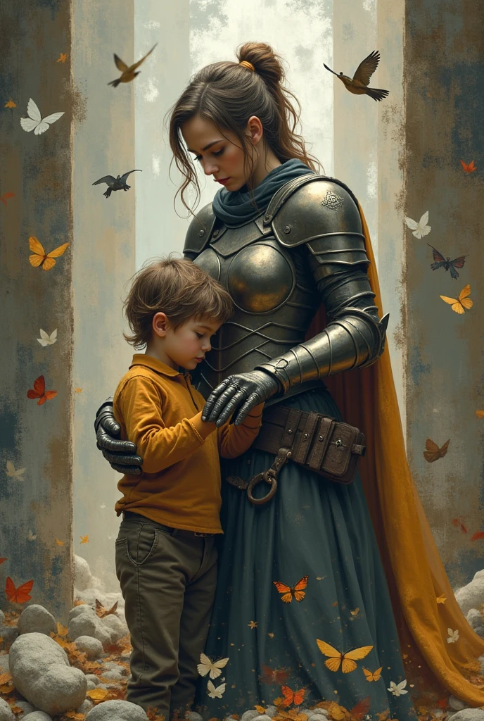 Mother of autistic child with puzzle armor and son