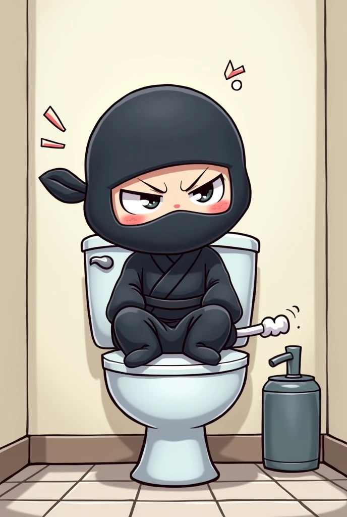 Un ninja sur les toilettes qui pete dans le style chibi