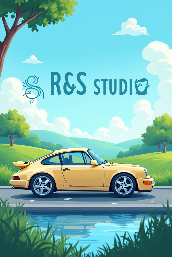 Give me a banner for a shop of car washing studio name with R S Studio