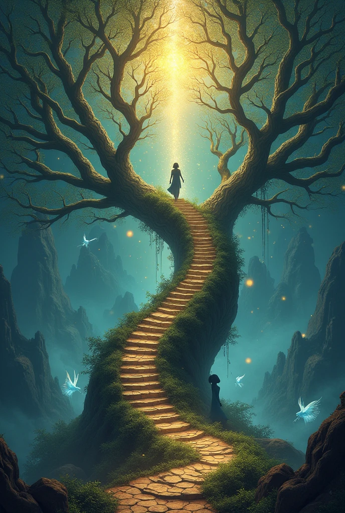 Create a maze in the shape of a tree, where each branch represents one of the 32 paths of knowledge. On top, a light that emanates wisdom, lighting the way.