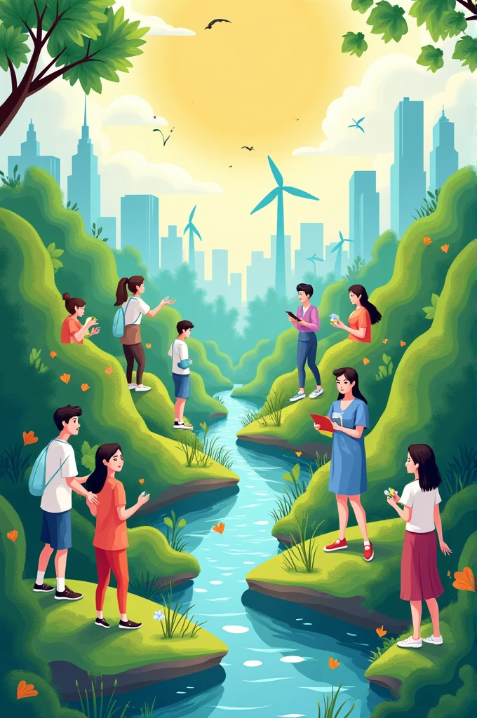 create a poster with sentences and pictures The Role of Youth, Health Students in Efforts to Harmonize Health and the Environment for a Sustainable Future
