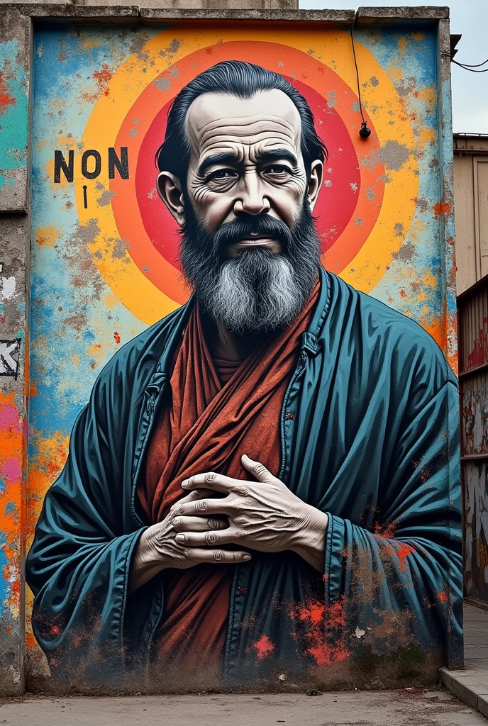"make a graffiti style mural dealing with non-violence"

