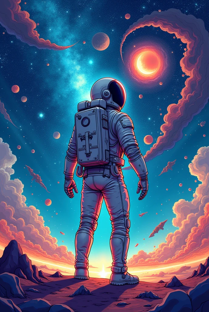 Cover for coloring book about outer space and astronaut high resolution full hd 
