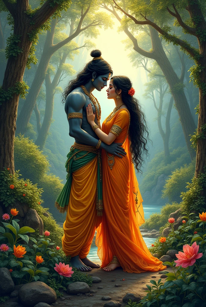 Radha and Krishna in forest