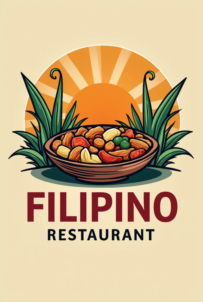 Give me a Filipino restaurant logo with a tagline and we have a 7 element of art like texture,value emphasis, color,line,shape, contrast, space and form