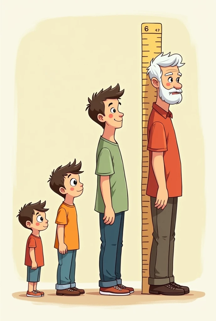 Generate height chart of lifecycle of an adult grandpa front side
in cartoon style