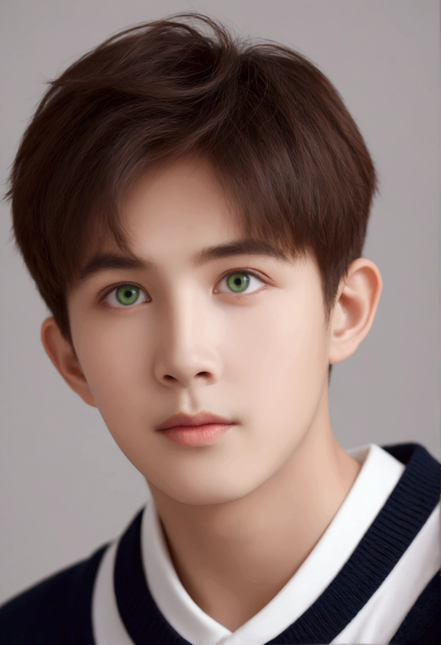 Cute boy, green eyes, brown hair