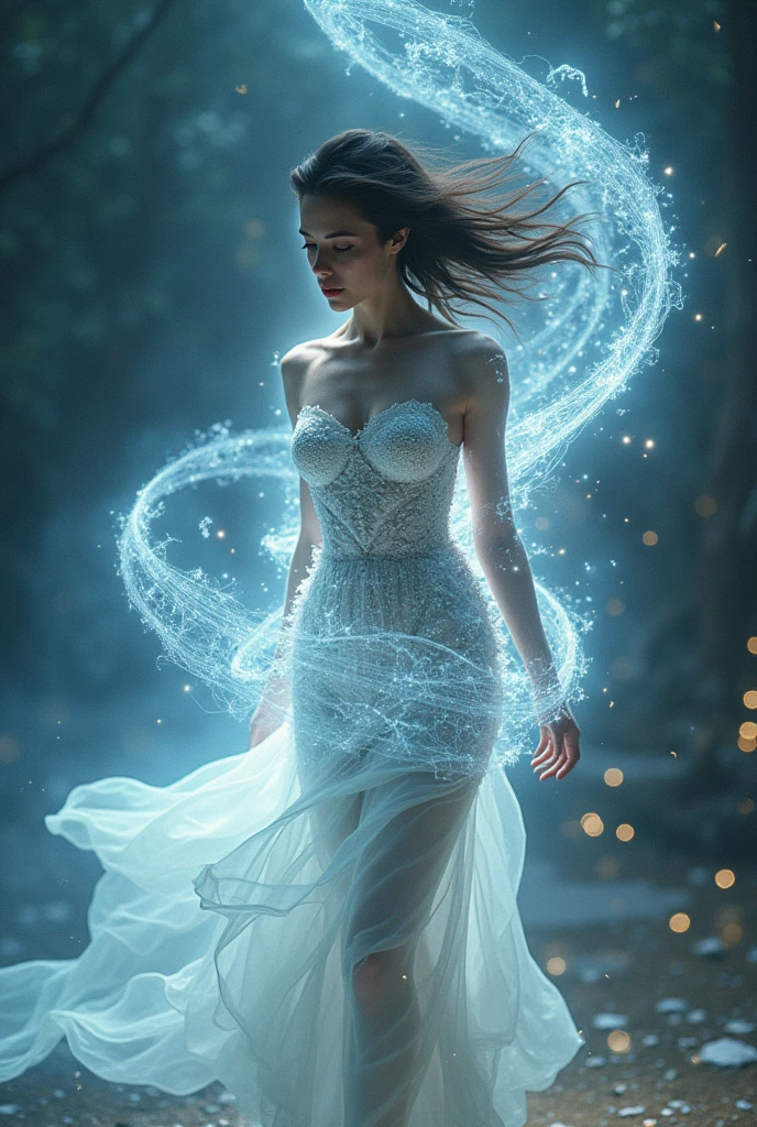 A woman formed by magic particles,
