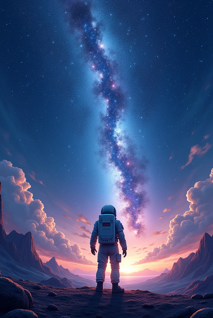 Cover for coloring book about outer space , astronaut looking at the stars high resolution full hd