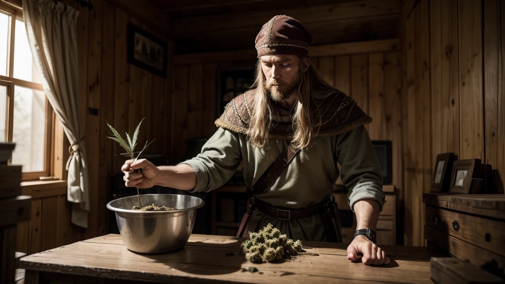 tall viking soldier planting marijuana