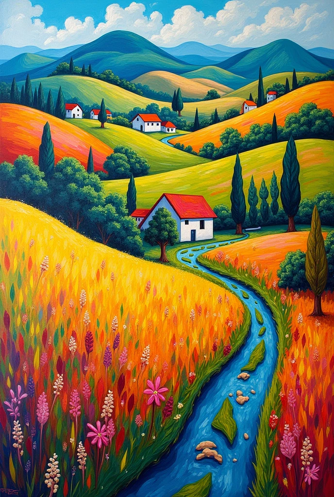 Make me a fauvist work of art, that it be a country