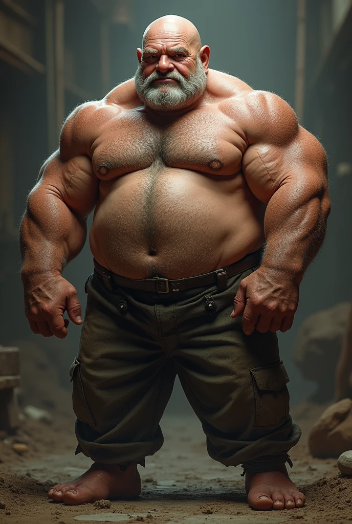 fat short old bald muscular man