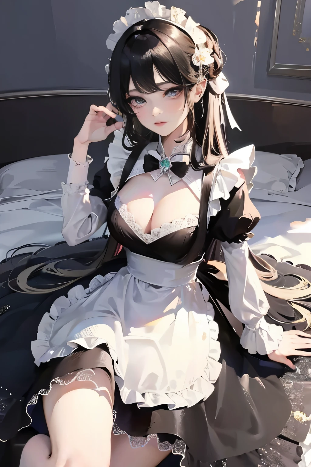 (masterpiece), (best quality), 8k resolution, 1girl, beautiful girl, stunning beauty, mature female, 30yo, perfect body, sexy, maiden, maid costume