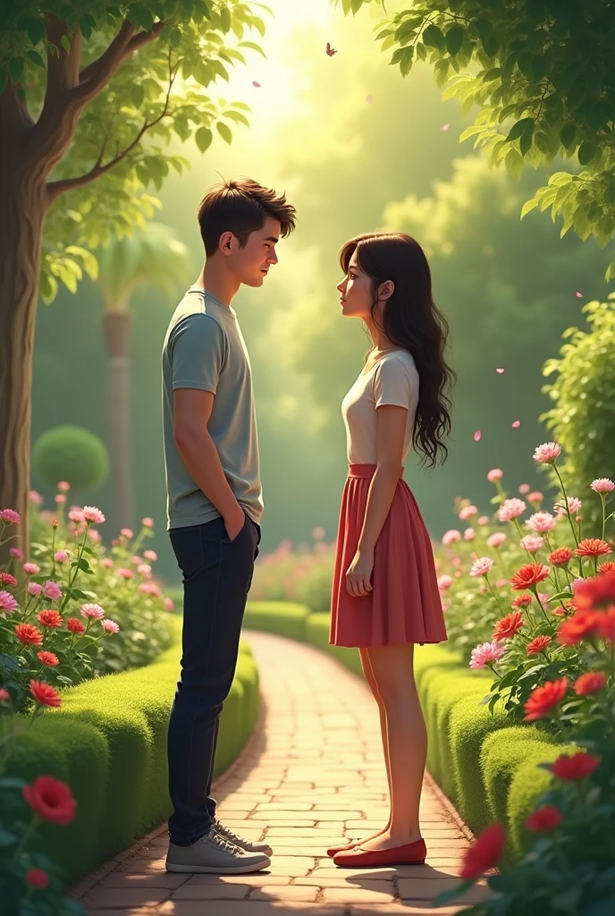 boyfriend saying sorry to girlfriend in the garden