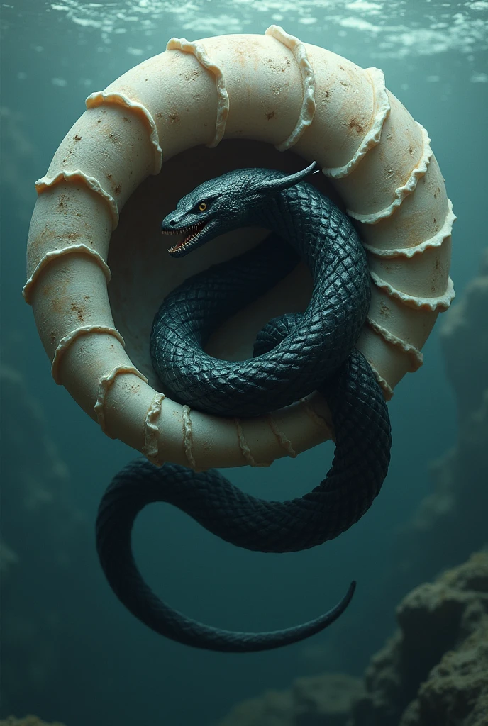 A black and thick eel penetrated deep into the shell through the opening of the spiral shell. Only its slender tail was still exposed.
