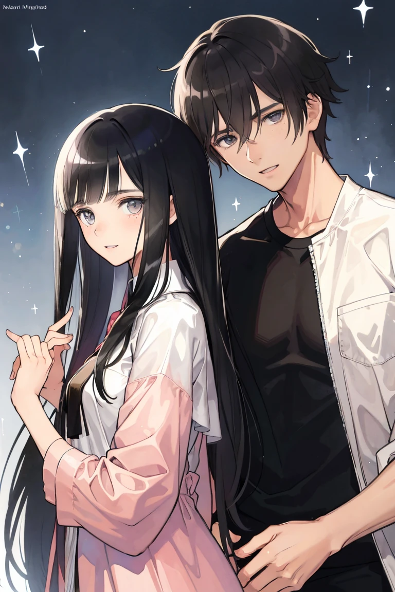 man and woman, couple, love, mature, a cat woman, she has freckles, she has dark brown eyes and an upturned nose, she is happy and smiling, she has long wavy hair, black hair, she is wearing aviator sunglasses with clear lenses in a soft watercolor style. The girl's clothes must be pink, purple, and blue in celebration of the bisexual, with stains of ink and watercolor mixing and filling the scene. he has blonde hair, he is handsome, he is slim. There should be a subtle, nuanced change in colors using the impasto technique with gouache paint. There should be a light rain in the watercolor painting with a little watercolor paper texture and a pastel background.