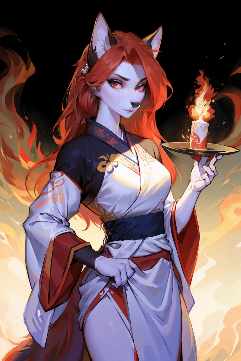 (Hanfu:1.5),best quality,amazing,masterpiece,fine,Extremely detailed,Ultra-high resolution,Intricate details,fine,Attention to detail,8K resolution,Red Eyes,hairy,Wolf女,Big watery eyes, Wear red, Fine Hair, Chinese Beauty, Wear Chinese clothing, Flowing tulle, (Light Silk:1.2),(Clean background), Wolf_girl,Beautiful figure,Height 193 cm,Fire Spirit Portrait, very long flowing red hair,closure_up, Fluffy_fur,Long eyelashes,Flowing Chiffon,Well-proportioned body,Perfectly detailed facial features,(Perfect and detailed eyes:1.5),