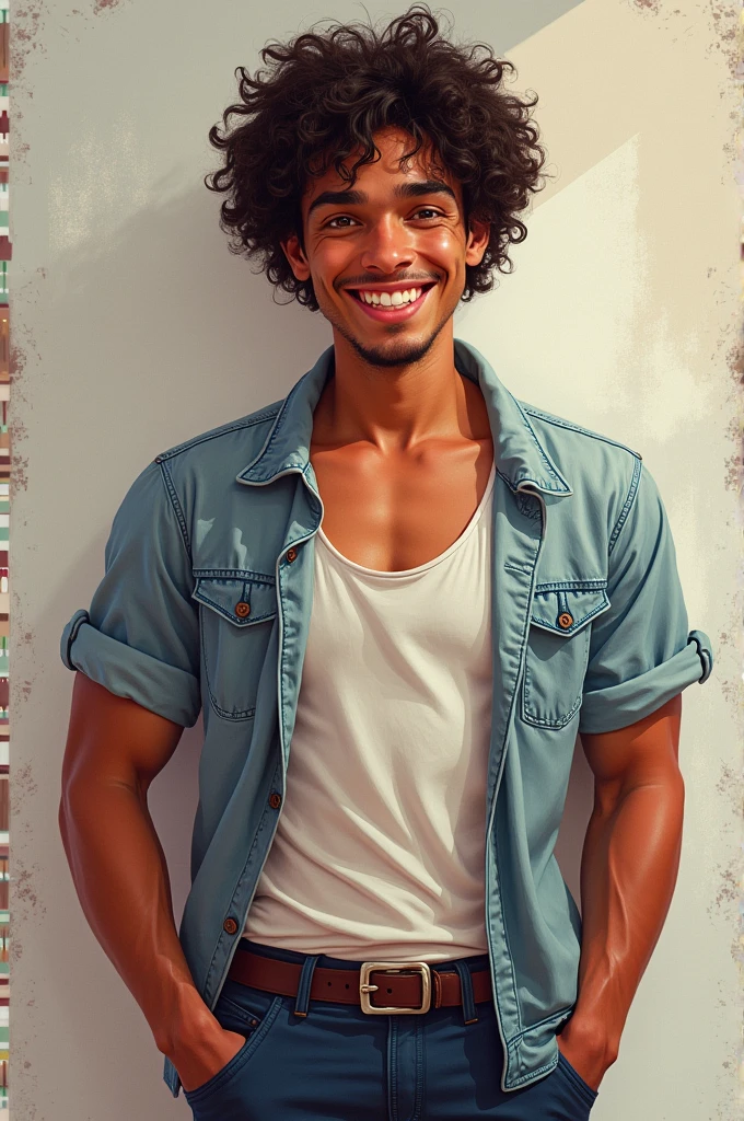 Desenhe o davy, he is gay, has curly hair, dark hair and is tall