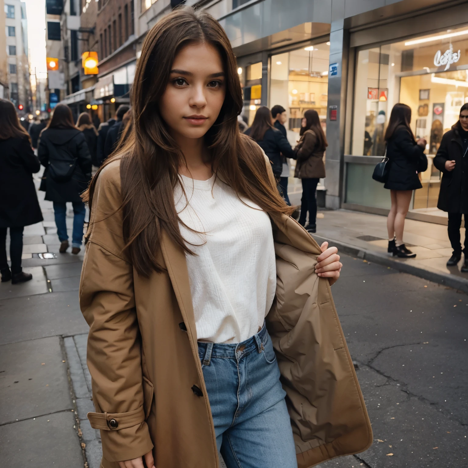 Girl Brown with Straight Hair with Coat