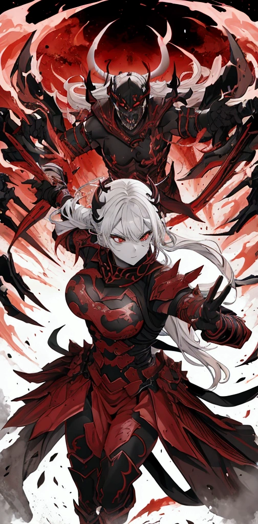 Create a beautiful hell warrior by striking various battle poses 