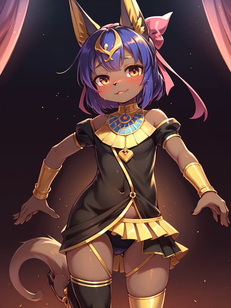childish Anubis girl , dancing with spirit , coquettish , Cunning , Fascinating , Seducer , Naughty , innocent , Free-spirited , moist eyes , glossy lips , childish clothes , childish hair tie , Wonderful days , Show secretly , bend over