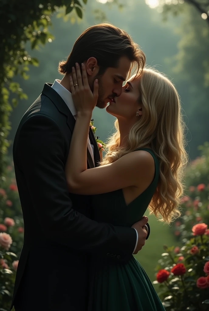 Create an image of Klaus Mikolson and caroline forbes kissing
