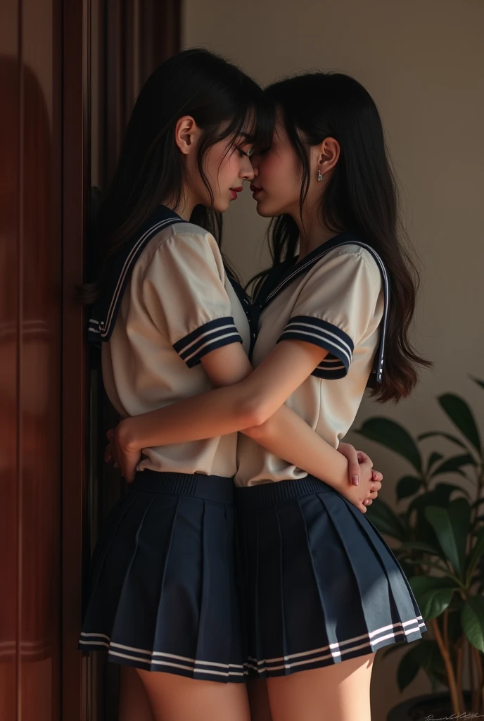 Two Girls,roromiya,ririchiyo,school uniform,Ascot, masterpiece, Highest quality、comminicate、Someone hugs me from behind