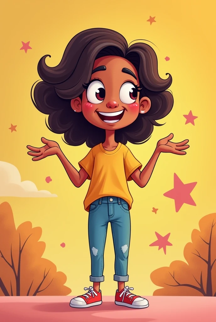 A cartoonist AI image of a woman in this style 'in which happiness '