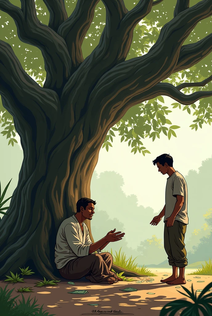 এক ব্যক্তি বট গাছের নিচে ভিক্ষা করছে এক ব্যক্তি তাকে টাকা দিতে চাইলো 