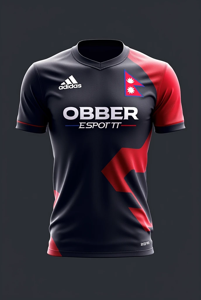 Creat a jersey with OE LOGO IN LEFT TOP AND NEPAL FLAG LOGO IN RIGHT TOP.WRITE OBBER ESPORTS IN MIDDLE .make jersey best