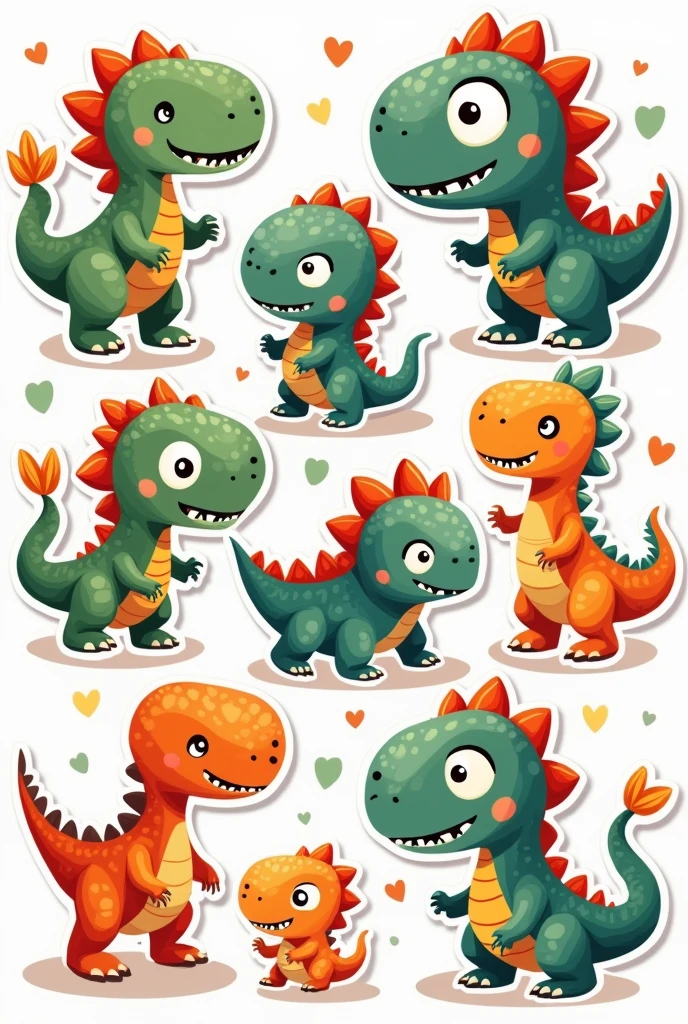 Cartoonish, cute dinosaurs, stickers