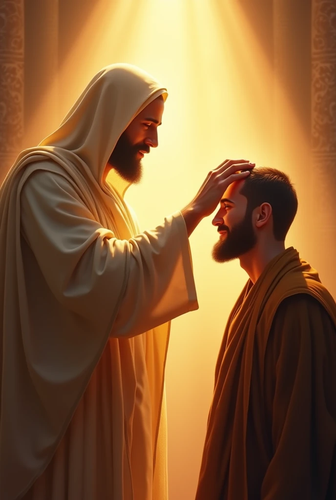 HD wallpaper of the Apostle of Allah with a radiant face rubbing a man's head