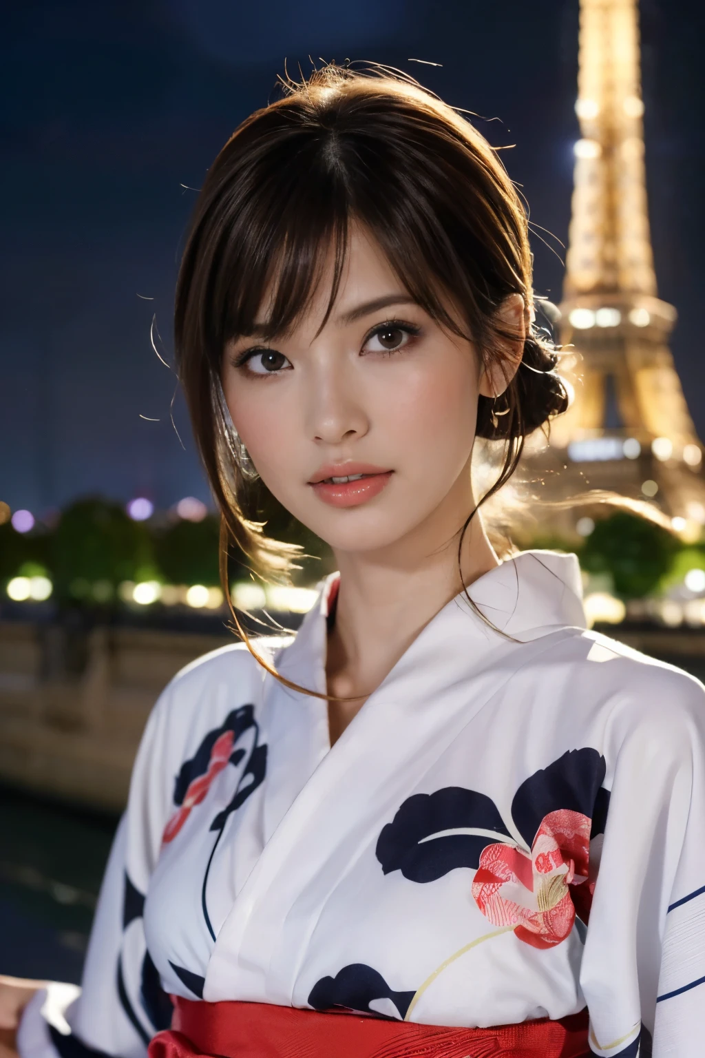 ((masterpiece:1.4, Highest quality)), (Realistic photos:1.4),
((1 person)), (Otherworldly beauty), (dream-like),
(超High resolution:1.2), Very delicate and beautiful, wonderful, Very detailed CG Unity 8k wall paper, Very detailed, High resolution,
Soft Light, Beautiful detailed, Very detailed eyes and face, Beautiful and detailed nose, Beautiful and detailed,
(Portrait of a Parisian woman wearing a yukata:1.3), (Outdoor), (A cruise ship on the Seine at night:1.3), (Eiffel Tower),
Cinema Lighting, Perfect Anatomy, Slender body, (Dark blond hair), (Parted bangs),
Cowboy Shot