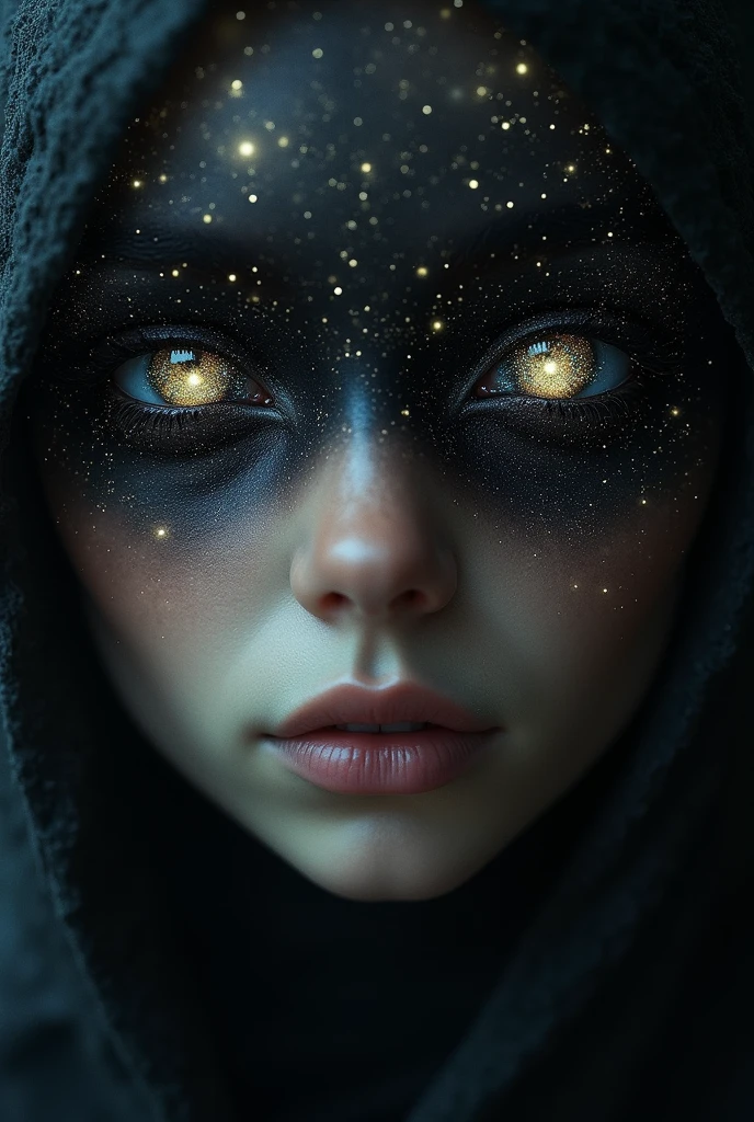 Eyes all black with stars