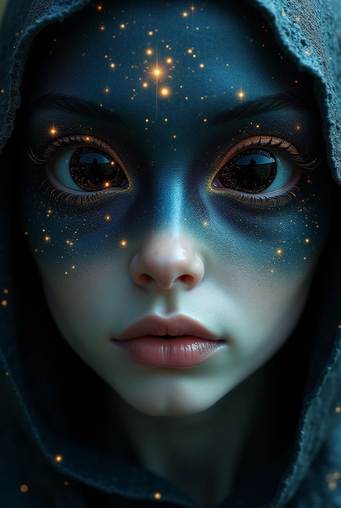 Eyes all black with stars