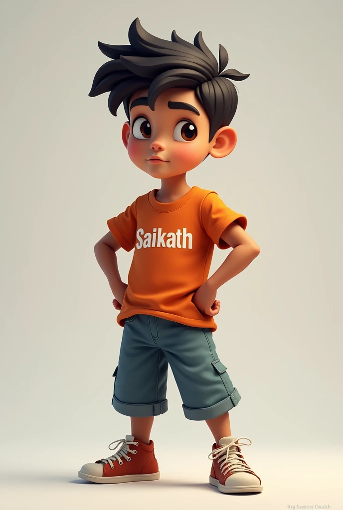 A boy in a attitude pose with the name Saikath in the back of the shirt or T shirt