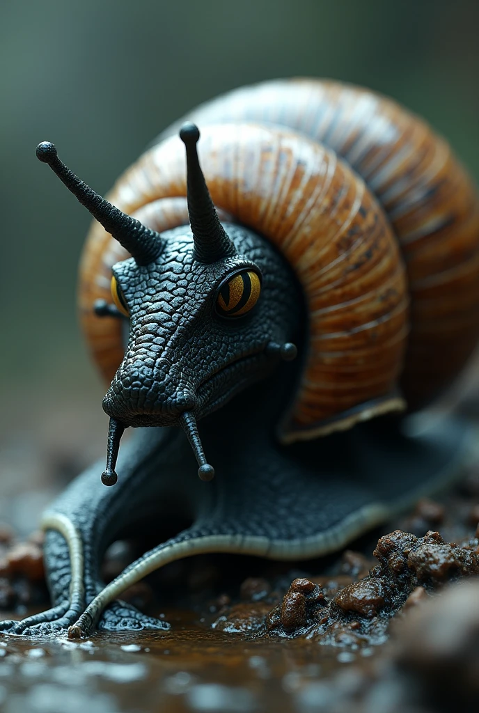 A black and thick eel penetrated deep into the shell from the narrow slit at the bottom of the beautiful egg-shaped shell of the snail. Only the slender tail was still exposed.