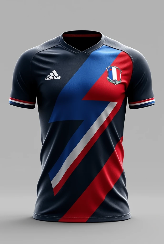 black france shirt with blue red and white details