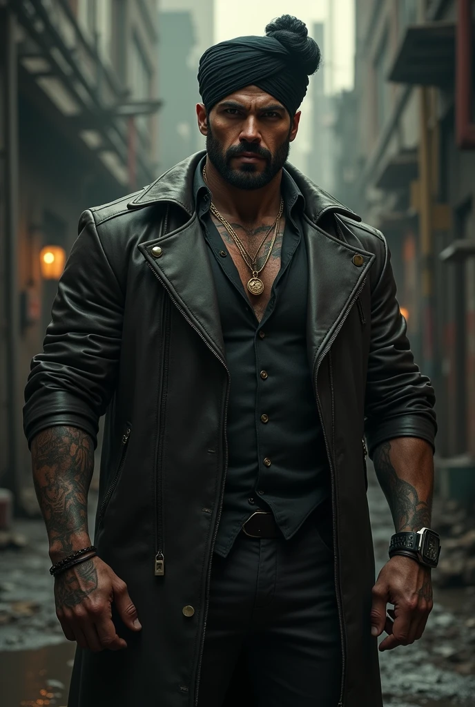 A musculare turban guy in gangster look