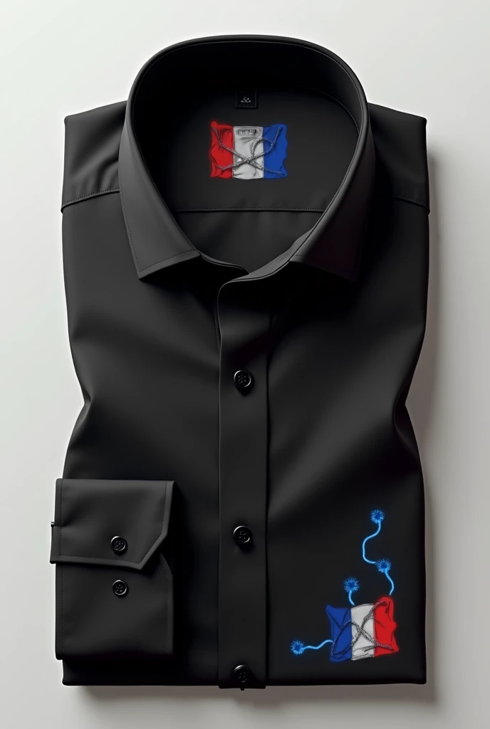 black france shirt with small blue red and white details