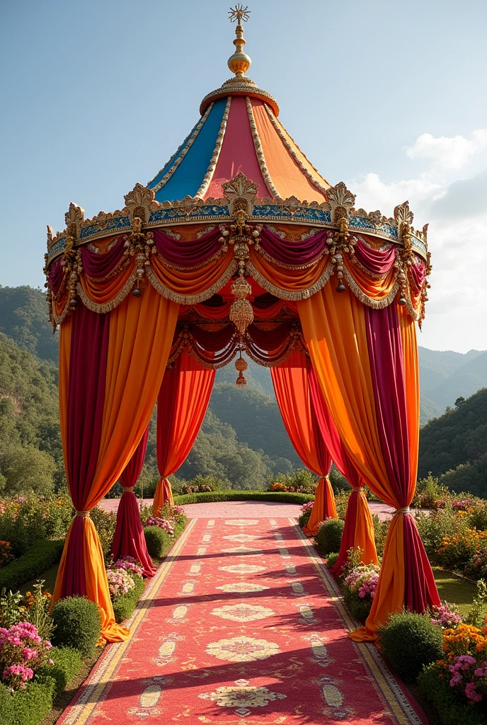 A marriage pendal tent in multi colour theme 
