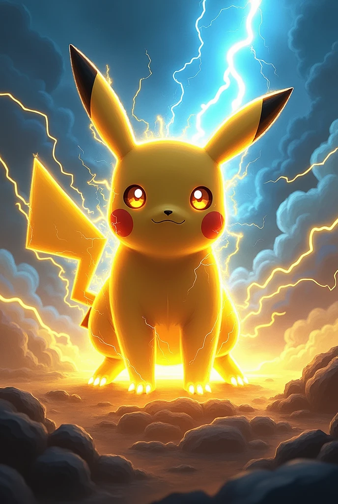 pokemon style lightning background, predominating yellow and blue colors