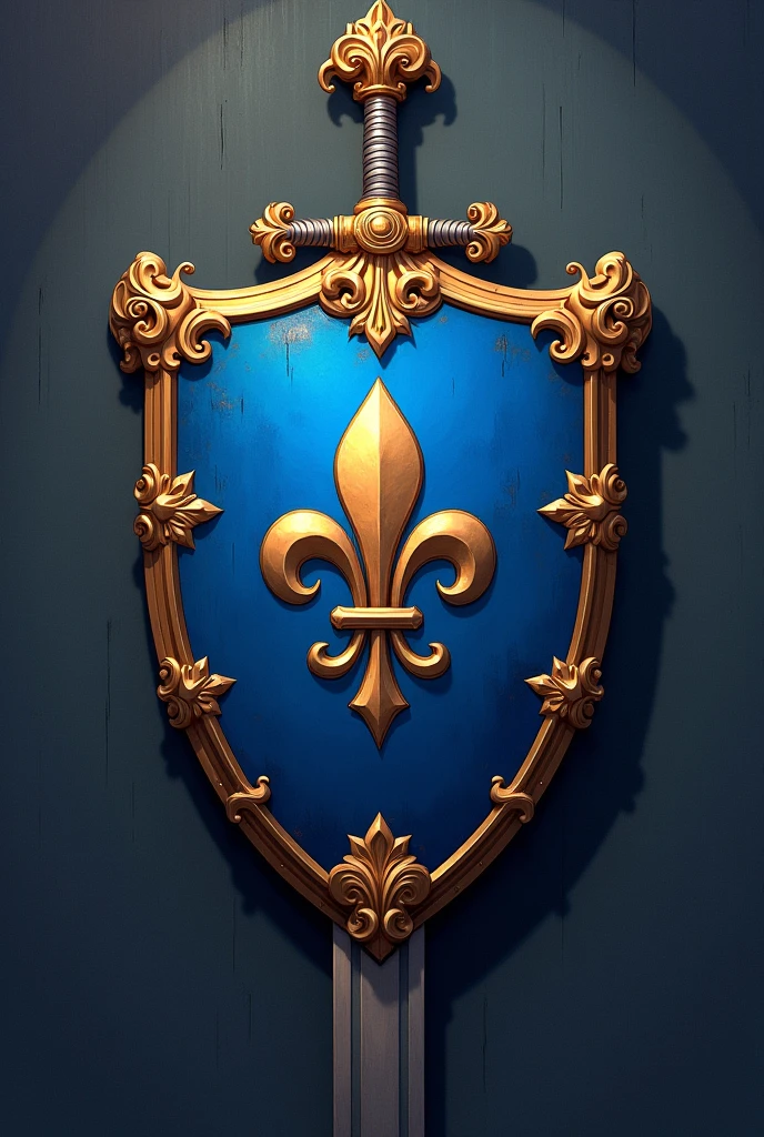 Blue shield with a fleur-de-lis and sword with fleur-de-lis 