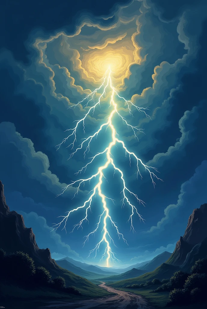 background with lightning and thunder, pokemon style, without any characters, predominating yellow and blue colors
