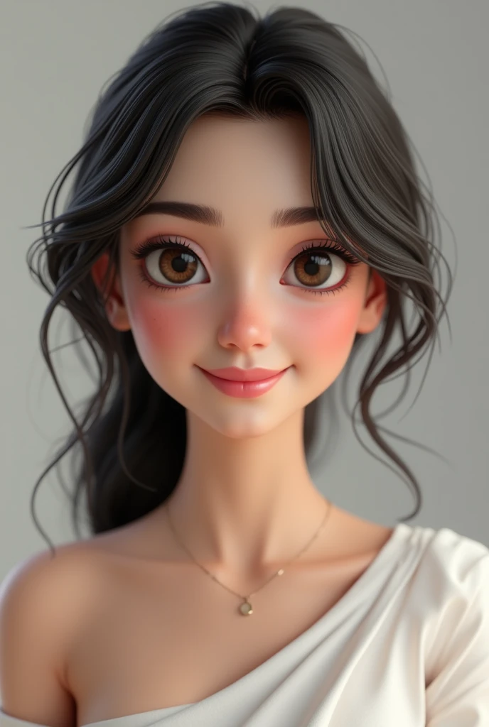 bangladeshi girl, oval shape face, smile, attractive eyes, standing, 3d render