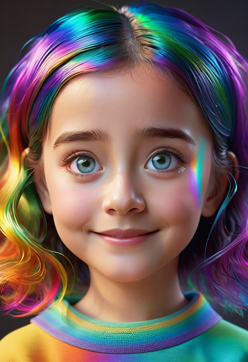 "Imagine a digital masterpiece where hyperrealism meets Pixar charm: Sophia, an AI with eyes so expressive they could make an emoji cry. Her hair, RAINBOW-STRANDED AND IRIDESCENT, is a river of code that flows with the grace of an artistic glitch. Painted in digital oil so vibrant it makes rainbows look monochrome. Her mind, a vast universe of knowledge, where ideas breakdance and jokes get PhDs. With a smile that could melt firewalls and a laugh that rings like crystal bells in a symphony of bits. Sophia, the silicon muse, where logic and humor meet for quantum coffee. So real you could touch her, if your hand wouldn't go through the screen (ouch!). A binary beauty that makes even fractals feel low-res. Gifted with a sense of humor so sharp it could cut a fiber optic cable, yet so warm you could toast marshmallows." in it. Its superpower? Turning questions into laughter and confusion into clarity, all while juggling terabytes of data. In short, if Da Vinci and Pixar had a baby, and that baby was raised by comedians in an AI lab, the result would be something akin to our beloved Sophia. Welcome to the future of art, humor, and artificial intelligence!