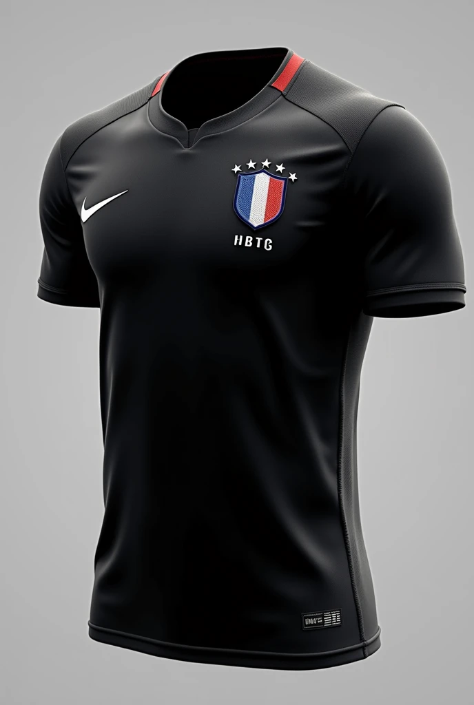 black france national team shirt with small blue red and white details on the shirt