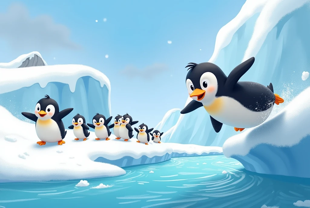Snow-covered island, I lived, Little Penguin, Pedro, Curious, full of energy, enthusiastic, New adventures, Played, Penguin Friends, Ice Beach, I slipped on my stomach., Jumped into the cold sea.