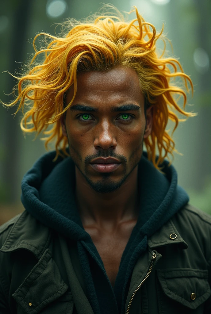 A blond haired person with dark skin and green eyes dark skin man 